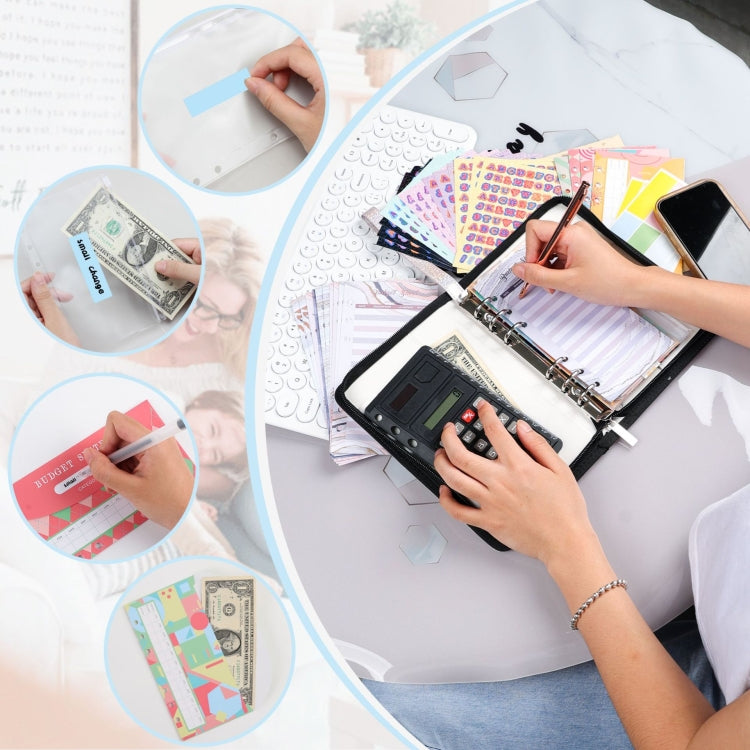 A6 Handheld Zipper Bag Type Large Capacity Cash Budget Book Handbook, Purple, Blue, Pink, Black Gray, Yellow