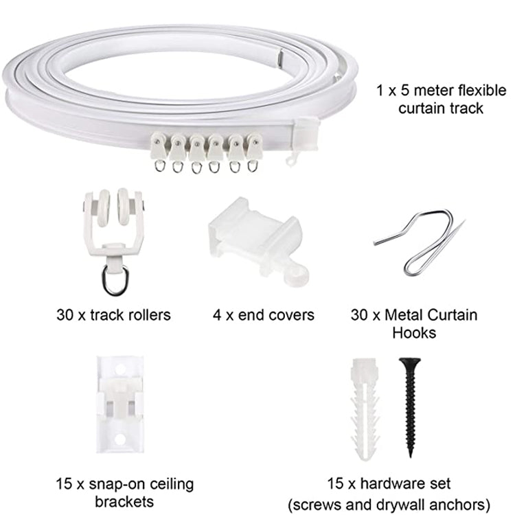 5M Curtain Track Curved Rail Hook Pulley Mounting Code Screw Expansion Plug, 5m