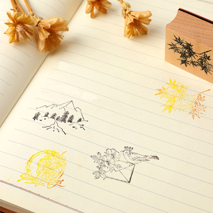 5 PCS DIY Vintage Nature Landscape Handbook Wooden Stamp