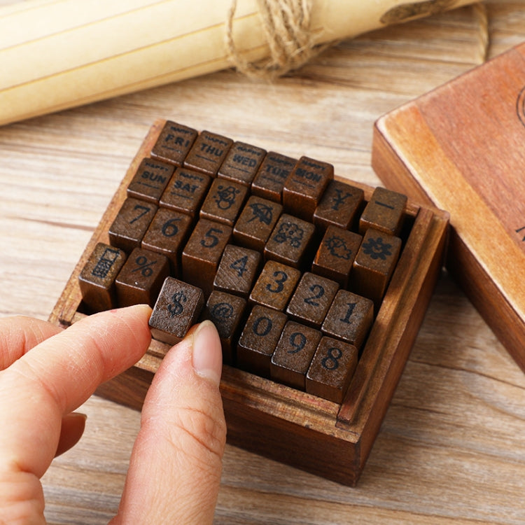 E13 28PCS/Set Vintage Wooden Alphabet and Number Diary Handbook DIY Stamps, Regular Capital, Regular Lowercase, Cursive Capital, Cursive Lowercase