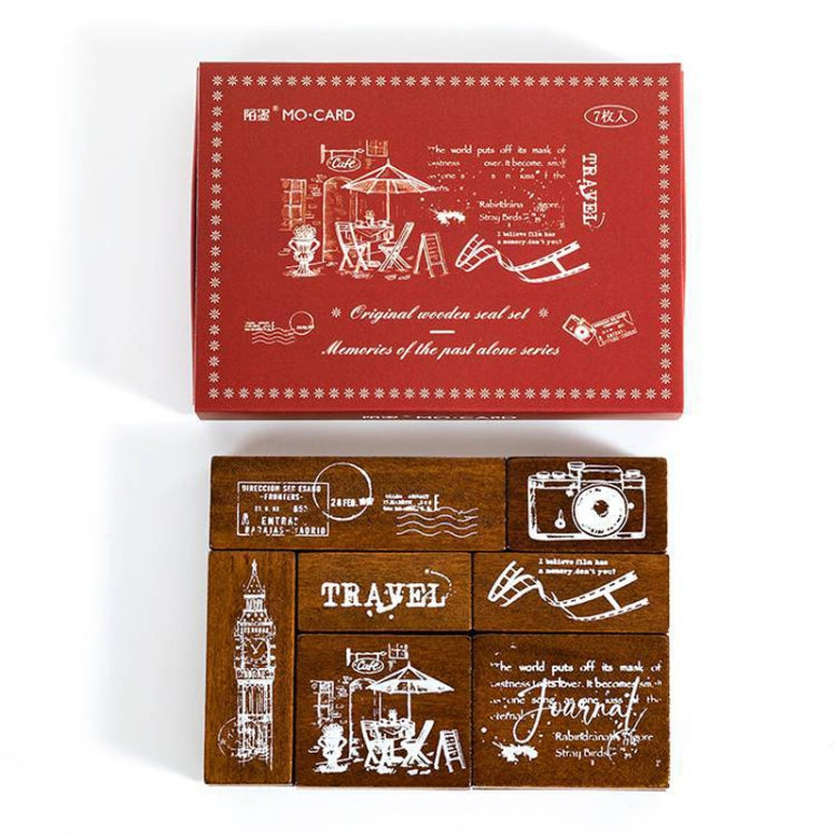 MOCARD 7 In 1 Wooden Stamp Set Handbook DIY Material, 7 In 1 Listening Wind, 7 In 1 Senyu Traveler, 7 In 1 Handicraft Diary, 7 In 1 Floating