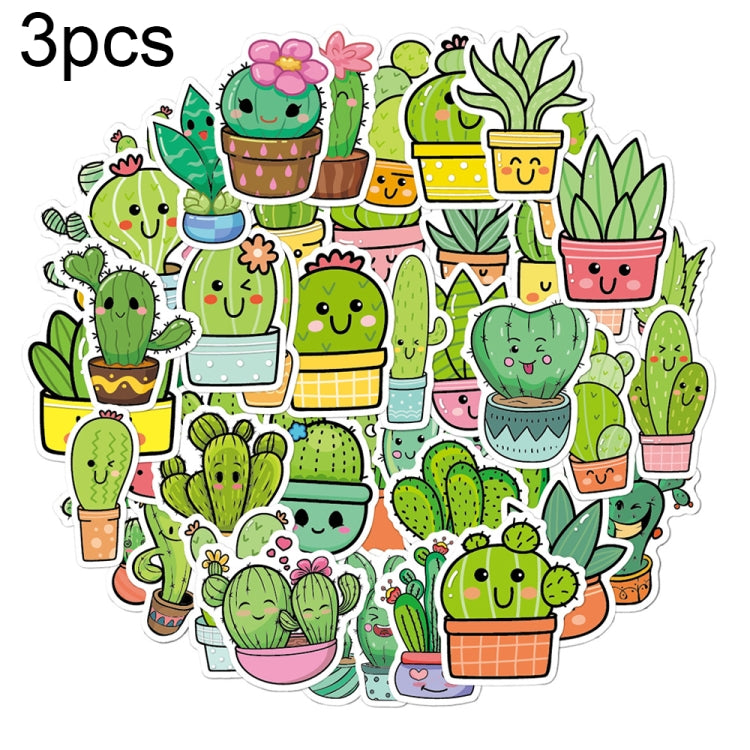 3 Sets 50PCS/Set Cartoon Cactus DIY Handbook Decorative Stickers Floral Laptop Waterproof Sticker, Cactus