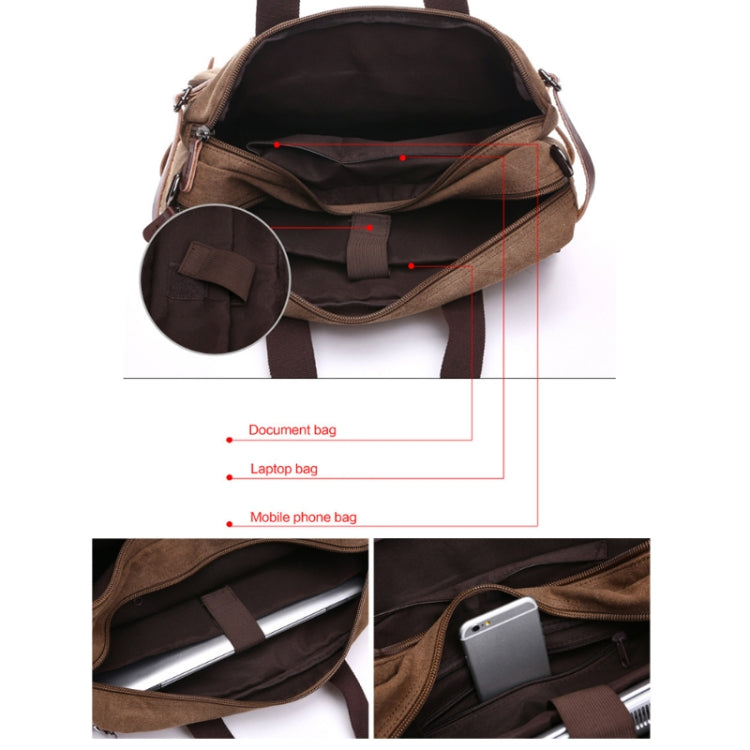 Casual Canvas Three-Purpose Business Briefcase Computer Bag, Coffee Large, Khaki Large, Dark Blue Large, Gray Large, Coffee Small, Khaki Small, Dark Blue Small, Gray Small