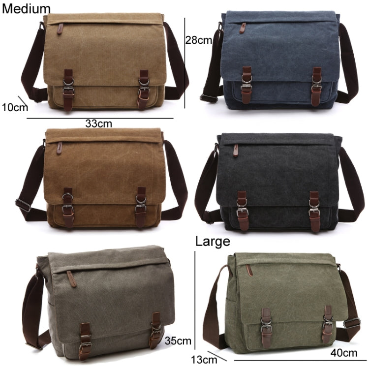 Versatile Canvas Shoulder Messenger Bag Business Computer Bag, Khaki Large, Dark Blue Large, Black Large, Khaki Medium, Dark Blue Medium, Coffee Medium, Gray Large, Gray Medium, Green Large, Green Medium