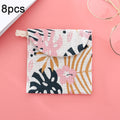 8pcs Cotton and Linen Sanitary Napkin Storage Bag Handy Clutch Bag, Turtle, Elephant, Block, Waves, Owl, Black Tree, Black -bottomed White Tree, Gray Camel, Lucky Cat, Leaves, Blue Cat