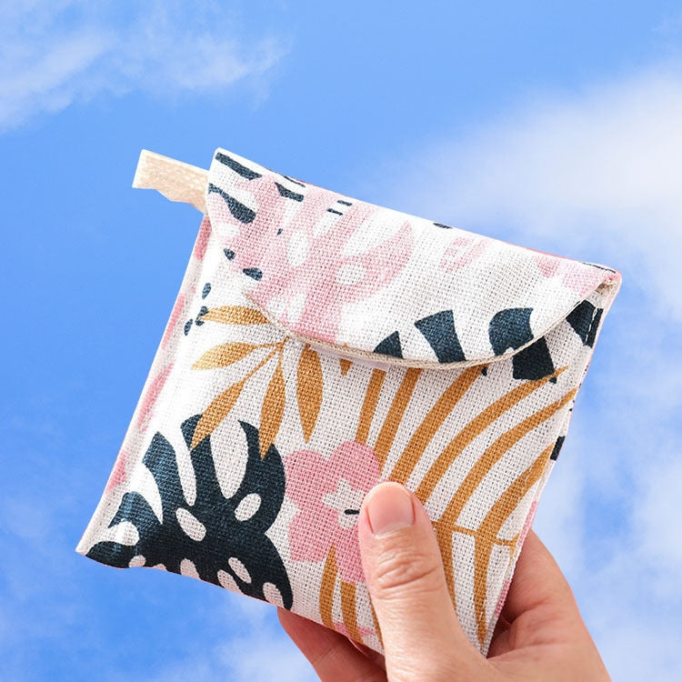 8pcs Cotton and Linen Sanitary Napkin Storage Bag Handy Clutch Bag, Turtle, Elephant, Block, Waves, Owl, Black Tree, Black -bottomed White Tree, Gray Camel, Lucky Cat, Leaves, Blue Cat