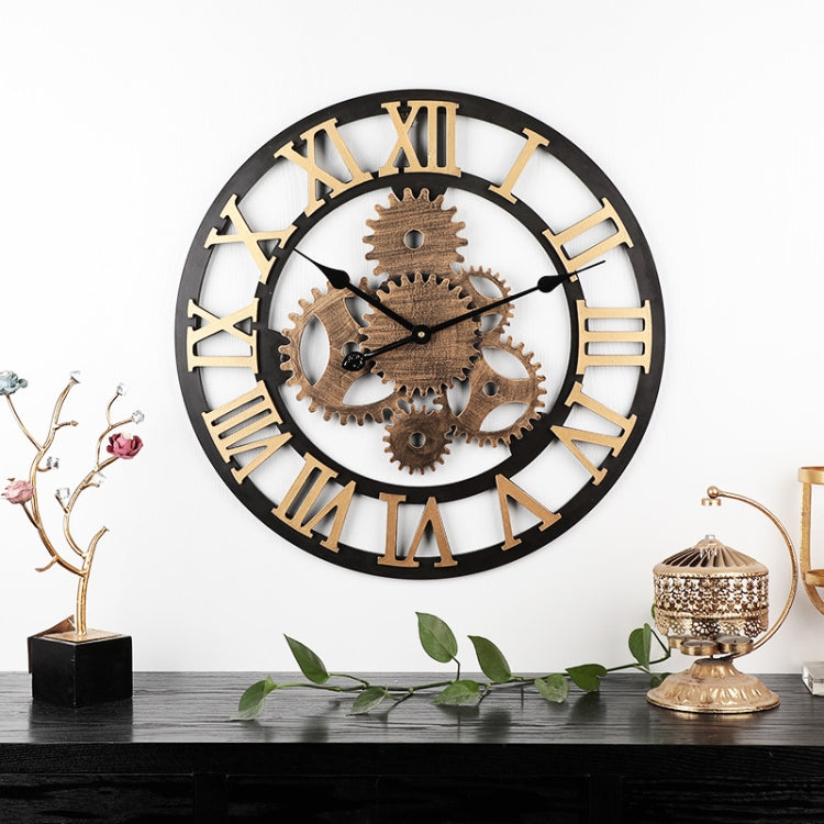Vintage Wooden Round Gear Silent Wall Clock, Rome Number 58cm 6 Gears Golden, Rome Number  58cm  6 Gears  Silver, Rome Number  58cm 4 Gears Golden, Rome Number  58cm 4 Gears Silver, Number 58cm 4 Gears Silver