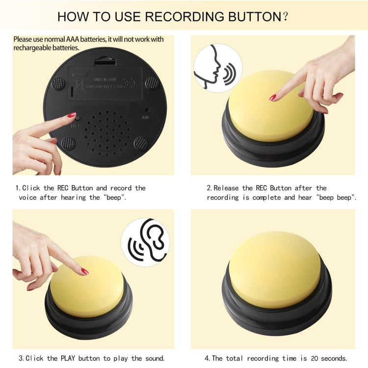 Pet Communication Button Dog Vocal Box Recording Vocalizer, Style: Recording Model, Green, Purple, Red, Orange, Rose Red, Pink, Yellow, Lake Blue, White, Dark Blue, Light Blue