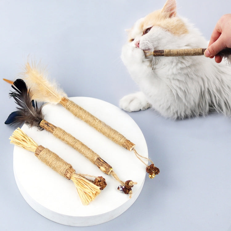 Cat Teething Stick Toy Teeth Cleaning Catnip Teasing Stick, 5pcs Black Feathers, 5pcs Yellow Feathers, 5pcs Lafite
