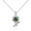 XMA033 925 Silver Necklace Moissanite Sunflower Flower Pendant Jewelry, Green, White, Champagne Yellow