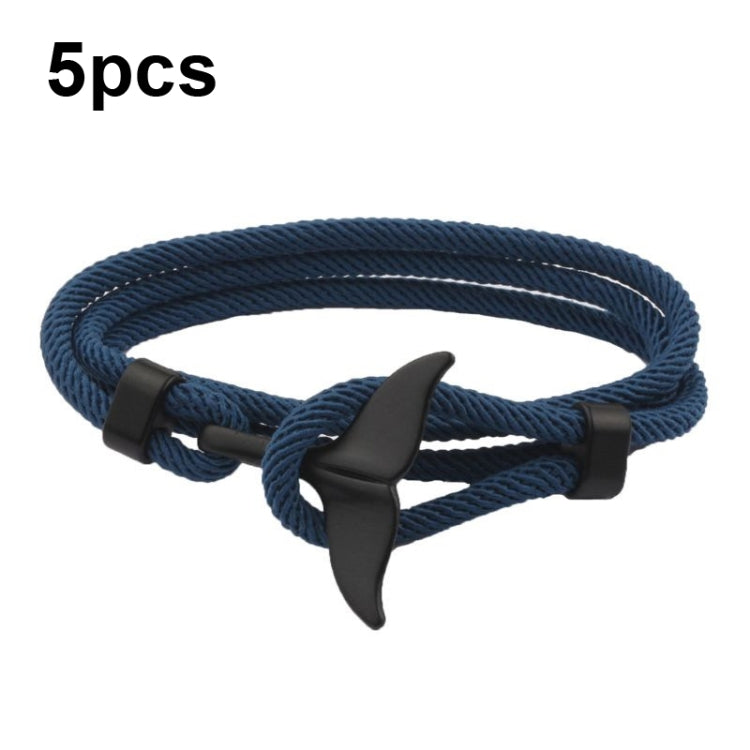 5pcs Whale Tail Braided Hand Rope Double Live Buckle Adjustable Bracelet, 5pcs Navy, 5pcs Khaki, 5pcs Red, 5pcs Black, 5pcs Light Blue, 5pcs Beige, 5pcs Pink, 5pcs Yellow, 5pcs Red Wine