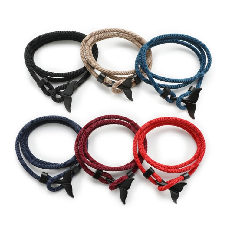 5pcs Whale Tail Braided Hand Rope Double Live Buckle Adjustable Bracelet, 5pcs Navy, 5pcs Khaki, 5pcs Red, 5pcs Black, 5pcs Light Blue, 5pcs Beige, 5pcs Pink, 5pcs Yellow, 5pcs Red Wine