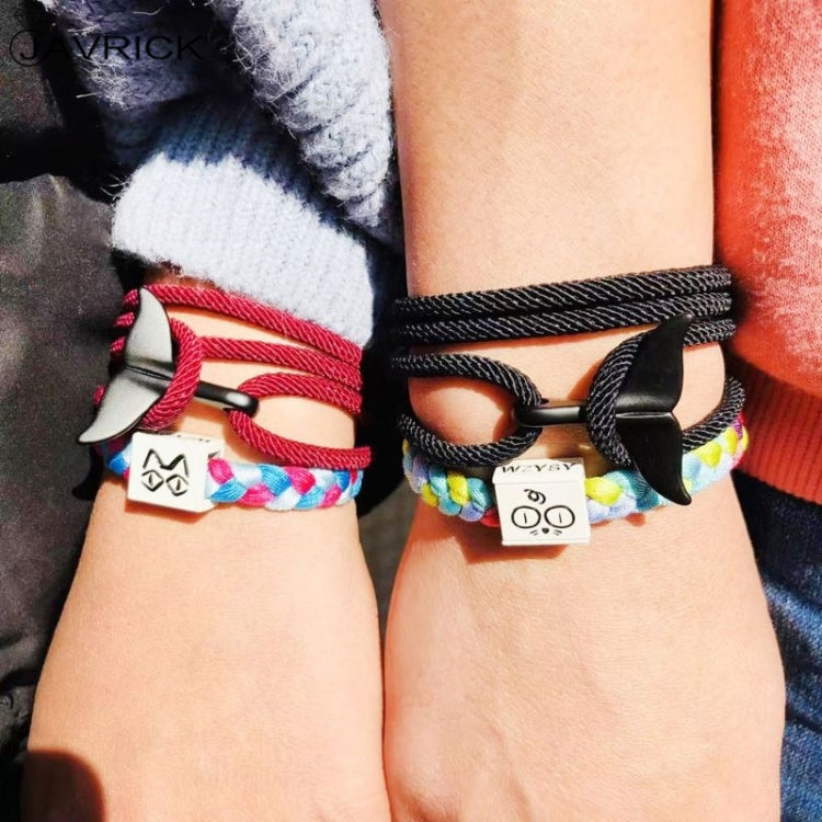 5pcs Whale Tail Braided Hand Rope Double Live Buckle Adjustable Bracelet, 5pcs Navy, 5pcs Khaki, 5pcs Red, 5pcs Black, 5pcs Light Blue, 5pcs Beige, 5pcs Pink, 5pcs Yellow, 5pcs Red Wine