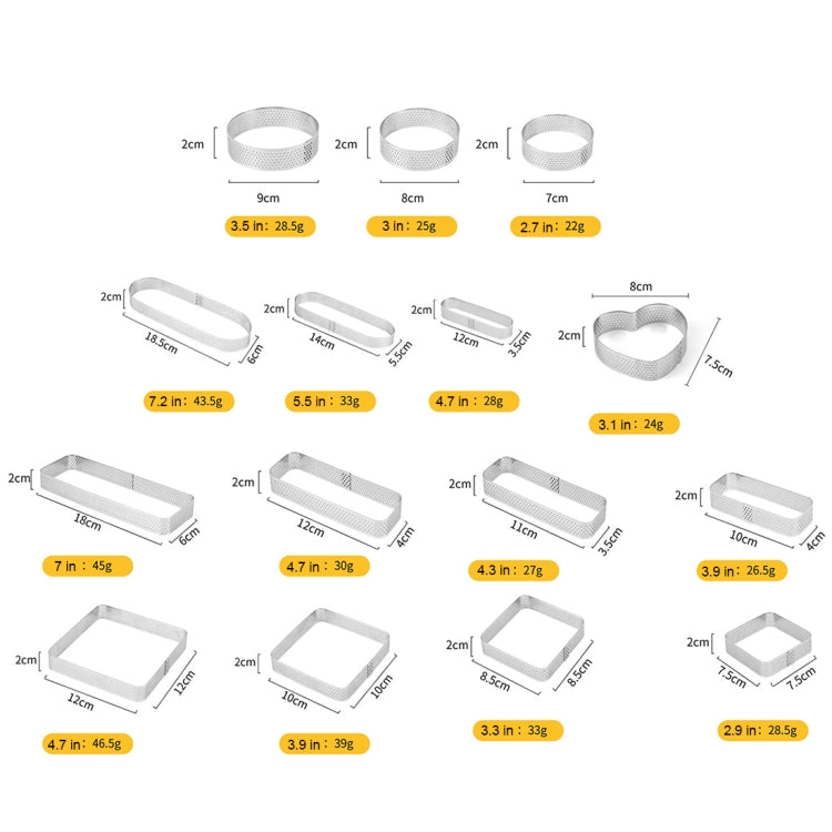BN1006 Stainless Steel Mousse Circle Thickened Perforated Cake Mold DIY Baking Tools, Rectangle(4.3 inches), Rectangle(4.7 inches), Rectangle(7 inches), Square(2.9 inches), Square(3.3 inches), Square(3.9 inches), Square(4.7 inches), Round(2.7 inches)  ...