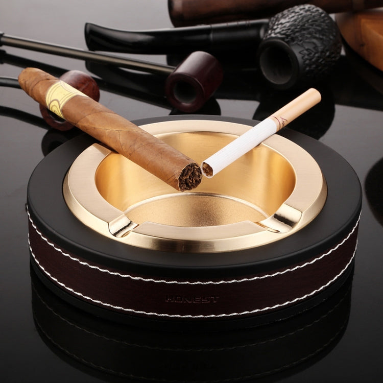 HONEST Cigar Ashtray Metal Cowhide Leather Personalized Ashtray, Gold, Silver, Black+Black, White+Black skin