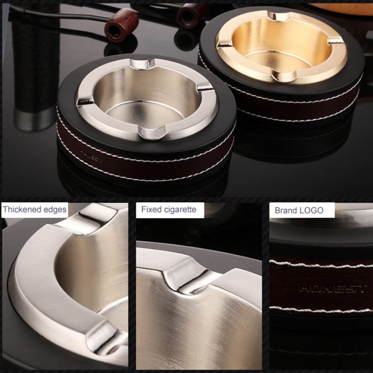 HONEST Cigar Ashtray Metal Cowhide Leather Personalized Ashtray, Gold, Silver, Black+Black, White+Black skin