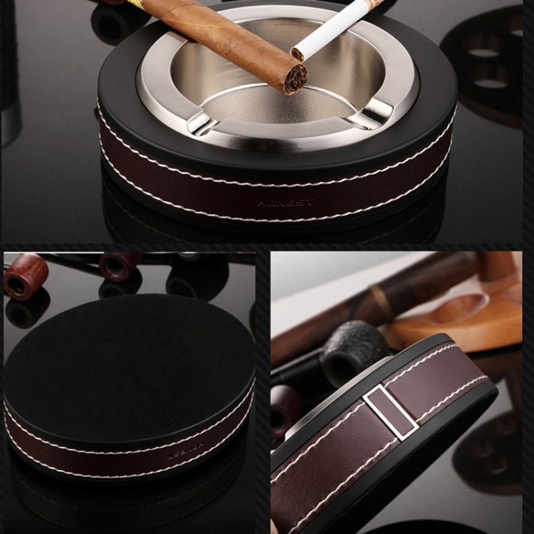 HONEST Cigar Ashtray Metal Cowhide Leather Personalized Ashtray, Gold, Silver, Black+Black, White+Black skin