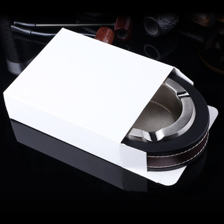 HONEST Cigar Ashtray Metal Cowhide Leather Personalized Ashtray, Gold, Silver, Black+Black, White+Black skin