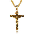 OPK 810 Retro Cross Frame Titanium Steel Men Pendant Necklace, [Gold Black Pendant, Steel Color Pendant, Gold Pendant, Steel Color+3x55cm Pearl Chain, Gold+3x55cm Pearl Chain, Gold Black+3x55cm Pearl Chain