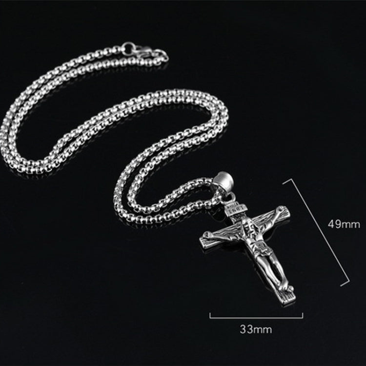 OPK 810 Retro Cross Frame Titanium Steel Men Pendant Necklace, [Gold Black Pendant, Steel Color Pendant, Gold Pendant, Steel Color+3x55cm Pearl Chain, Gold+3x55cm Pearl Chain, Gold Black+3x55cm Pearl Chain