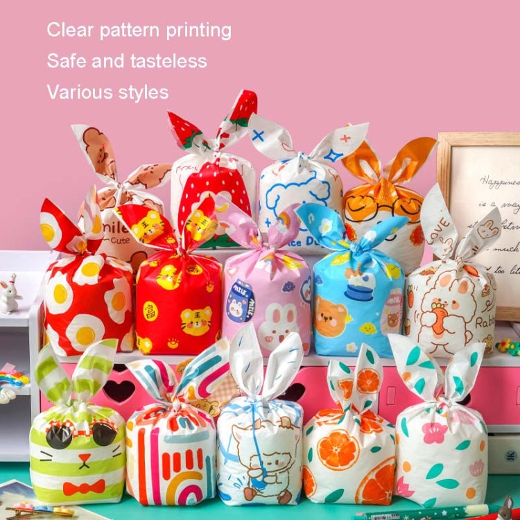 1bag Candy Packaging Bags Baking Biscuit Gift Bags, Green Scarf Bear, Space Rabbit, Red Snow Carnival, Strawberry Flower, Red Scarf Bear, Blue Bunny Girl, Pink Rabbit Flower, Fresh Flower, Colorful Abstract Strip, Green White Cat, Red Fried Egg        ...