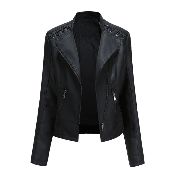 Women Short Leather Jacket Slim Jacket Motorcycle Suit, S, M, L, XL