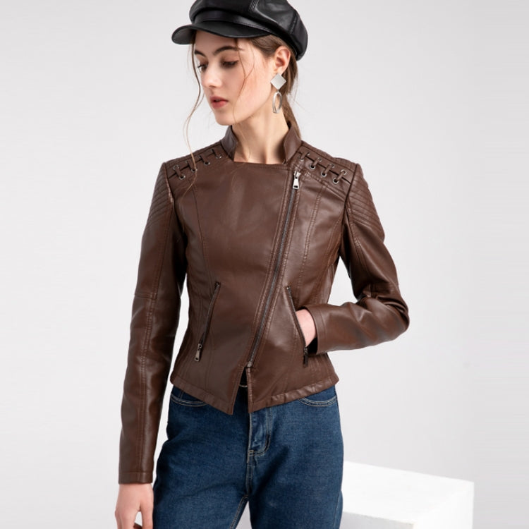 Women Short Leather Jacket Slim Jacket Motorcycle Suit, S, M, L, XL