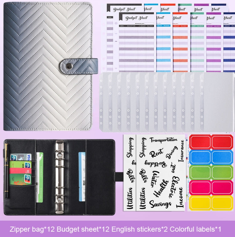 A6 PU Macaron Gradient Color Loose-leaf Notepad Notebook Budget Book, Gradient Black, Gradient Purple
