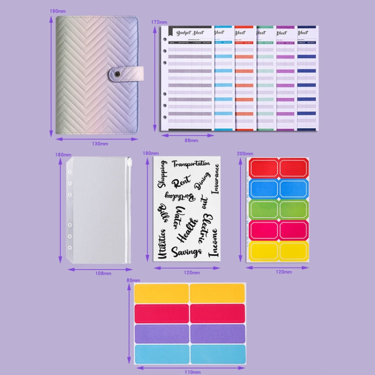 A6 PU Macaron Gradient Color Loose-leaf Notepad Notebook Budget Book, Gradient Black, Gradient Purple