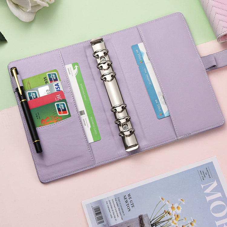 A6 PU Macaron Gradient Color Loose-leaf Notepad Notebook Budget Book, Gradient Black, Gradient Purple