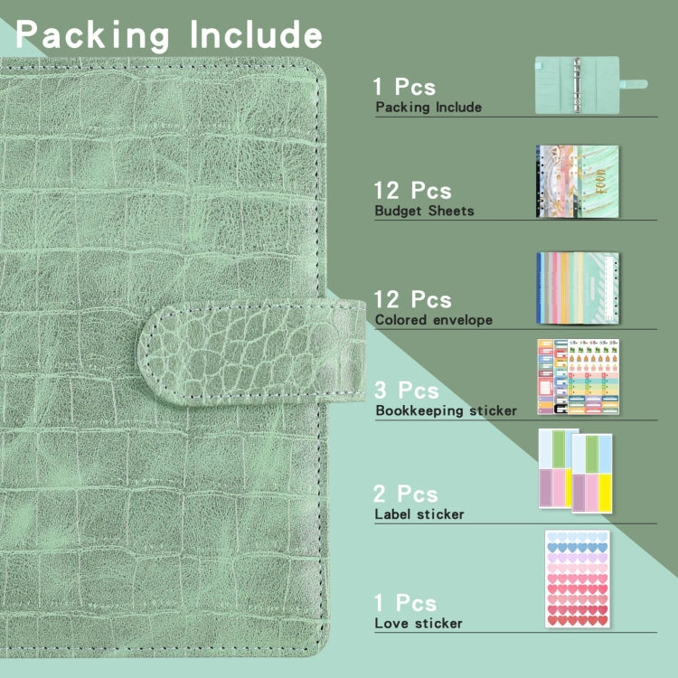 A6 Crocodile Pattern PU Leather Loose-Leaf Binder Budget Notebook Cash Envelope Organizer, Crocodile Pattern (Pink), Crocodile Pattern (Glaze Blue), Crocodile Pattern (Rock Gray), Crocodile Pattern (Bean Green), Crocodile Pattern (Warm White)