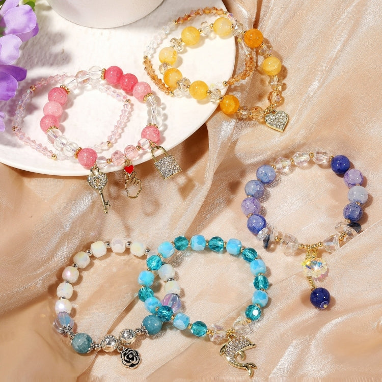 Crystal Beaded Bracelet Ladies Natural Crystal Bracelet, S2207-1 AB Transparent, S2204-1 Pink, S2203-5 Purple, S2204-3 Pink Opal, S2204-2 Blue Opal, S2204-6 Orange+Butterfly, S2204-7 White+Butterfly, S2204-5 Pink Opal, S2203-4 Water Blue+Dolphin       ...