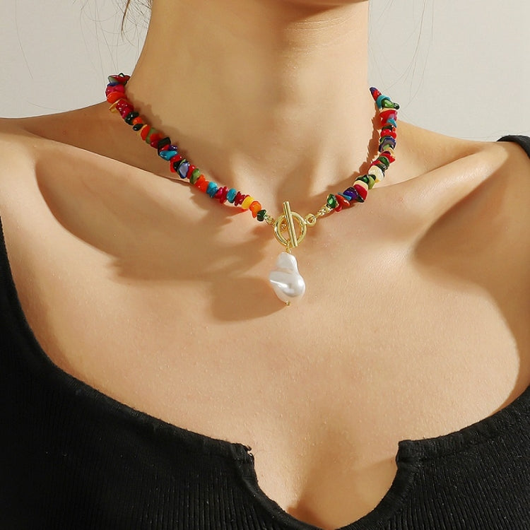 Boho Colorful Broken Natural Stone Necklace, Model:, N2105-9 Color Stone Pearl Pendant, N2206-8 Pink Stone, N2206-9 Light Blue Stone, N2206-10 Multi-color Stone, N2206-11 Transparent Stone, N2106-23 Pink Stone Single Chain                              ...