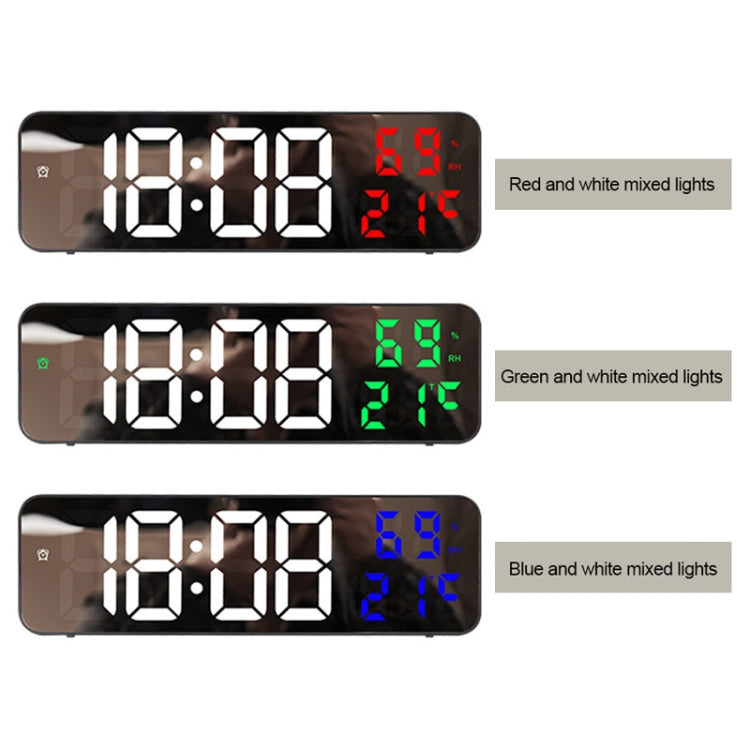671  Mirror Screen Digital LED Alarm Clock USB Plug-in/Battery Dual-use With Temperature/Humidity Display, 671 (Black Shell White Green), 671 (Black Shell White Red), 671 (Black Shell White Blue)
