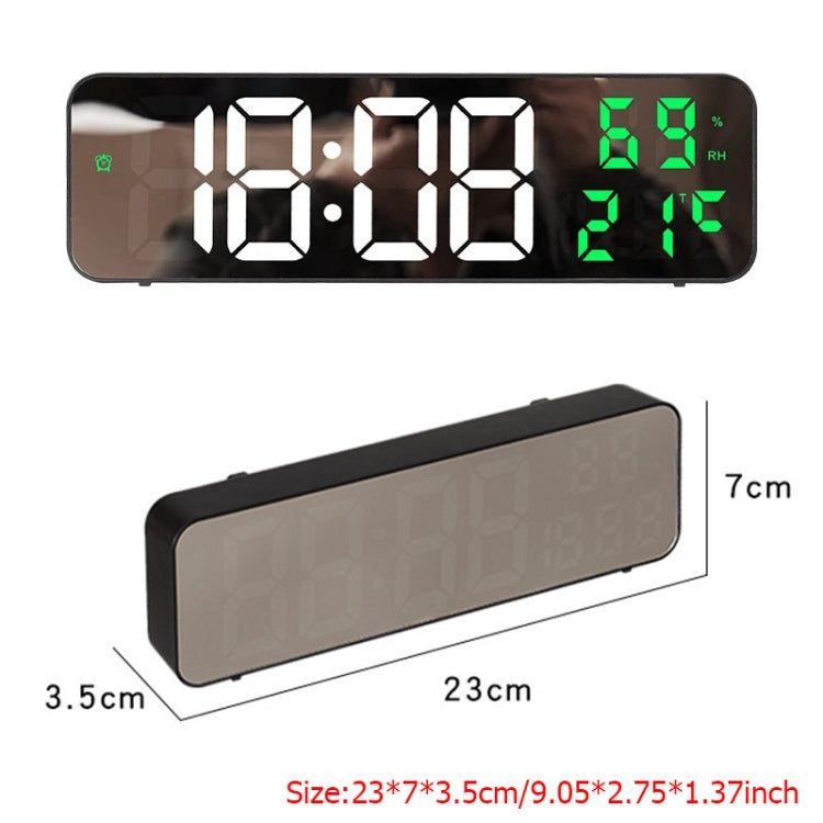 671  Mirror Screen Digital LED Alarm Clock USB Plug-in/Battery Dual-use With Temperature/Humidity Display, 671 (Black Shell White Green), 671 (Black Shell White Red), 671 (Black Shell White Blue)