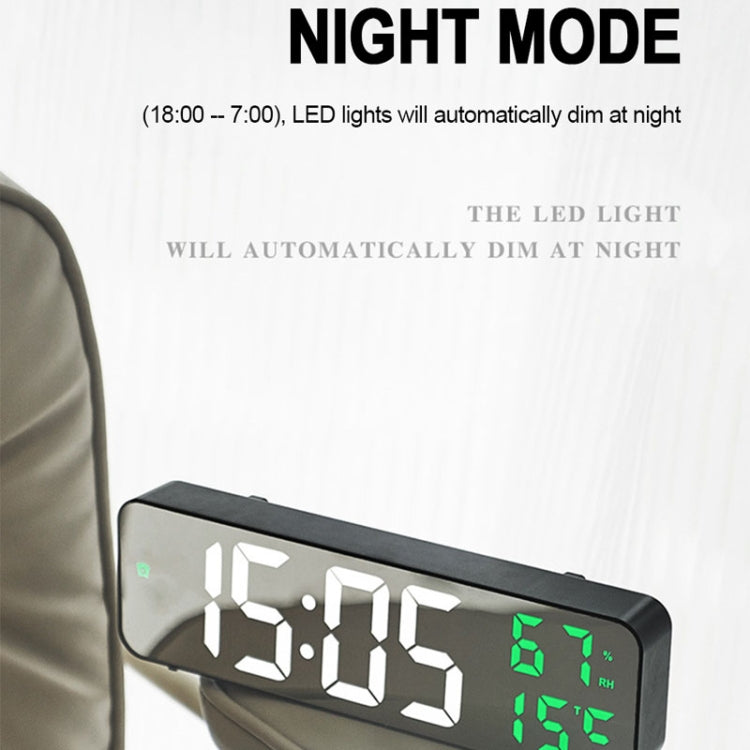 671  Mirror Screen Digital LED Alarm Clock USB Plug-in/Battery Dual-use With Temperature/Humidity Display, 671 (Black Shell White Green), 671 (Black Shell White Red), 671 (Black Shell White Blue)