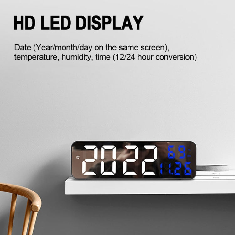 671  Mirror Screen Digital LED Alarm Clock USB Plug-in/Battery Dual-use With Temperature/Humidity Display, 671 (Black Shell White Green), 671 (Black Shell White Red), 671 (Black Shell White Blue)