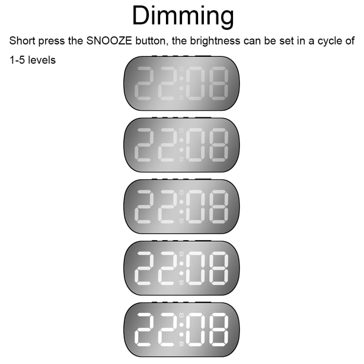 6637 LED Digital Display Temperature Electronic Clock Desktop Mirror Alarm Clock
