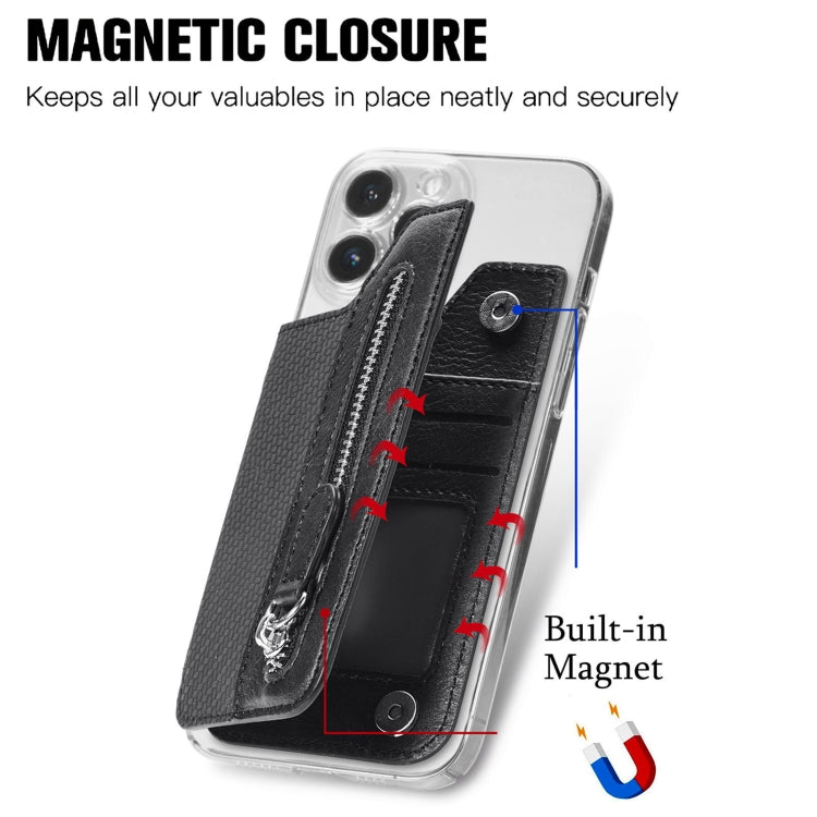 Phone ID Card Holder PU Leather Flap Zipper Wallet Card Holder Bag Adhesive Case