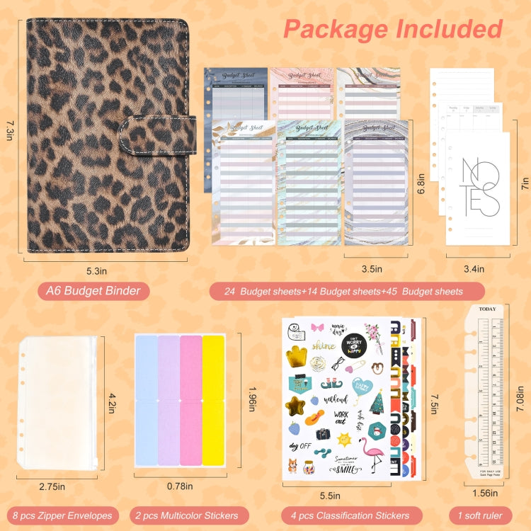 A6 Leopard Print Cash Budget Notebook  Loose Leaf Financial Management Notepad, Light Brown, Deep Brown, Beige Brown, Blue, Pink, Cow Pattern Black White