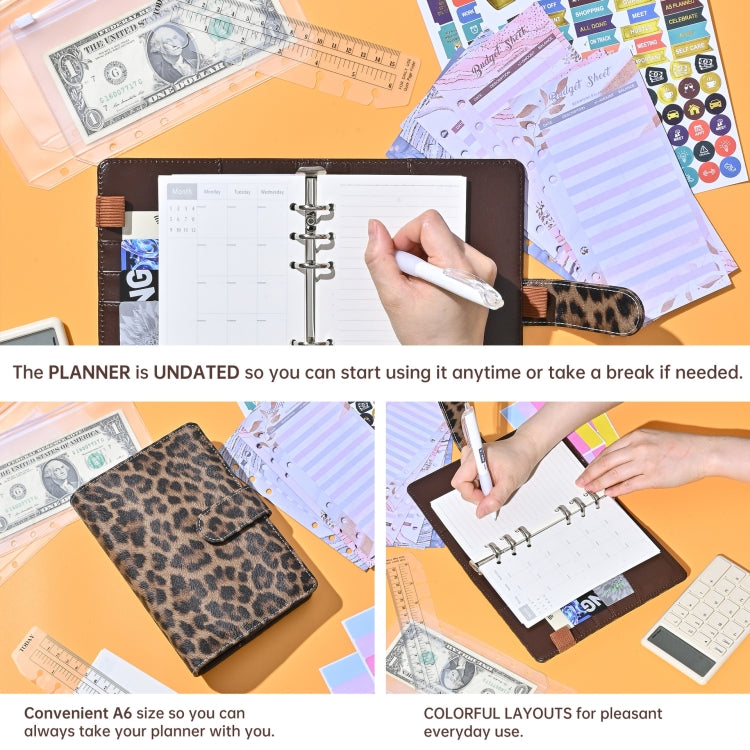 A6 Leopard Print Cash Budget Notebook  Loose Leaf Financial Management Notepad, Light Brown, Deep Brown, Beige Brown, Blue, Pink, Cow Pattern Black White