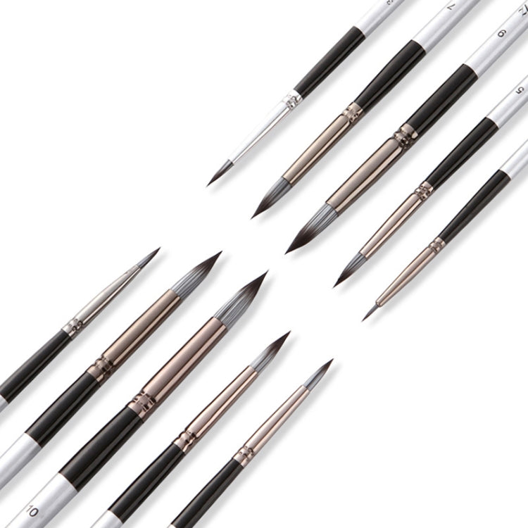 10 In 1 Nylon Hair Watercolor Paint Brush Set Wooden Handle Round Pointed Acrylic Painting Pens, 10 In 1