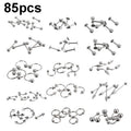 85pcs Piercing Jewelry Stainless Steel Lip Studs Eyebrow Studs Nose Studs