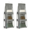 2pcs Double Sided Transparent Storage Bag Bedroom Wardrobe Storage Dustproof Hanging Bag, Gray 6 Grid, Black 6 Grid, Gray 8 Grid, Black 8 Grid