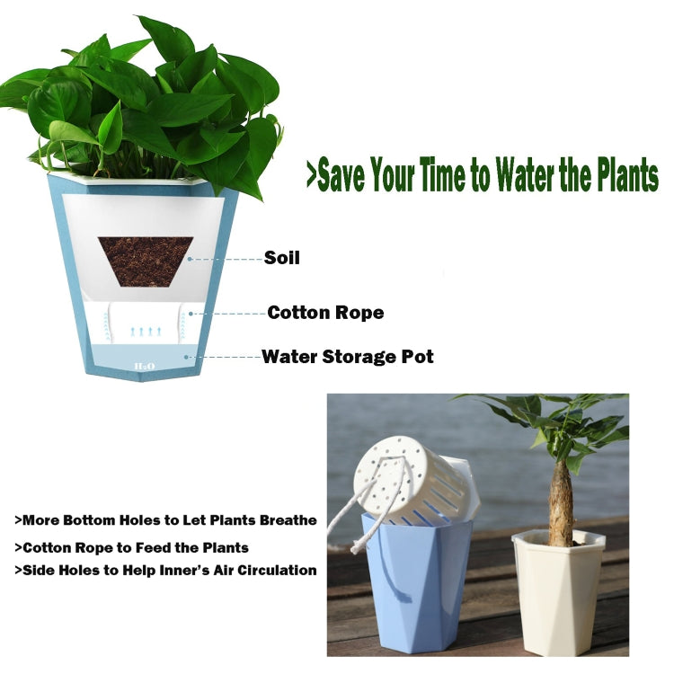 Diamond-shaped Automatic Water-absorbing Lazy Flower Pot Green Plant Plastic Pot, 12cm x 14cm