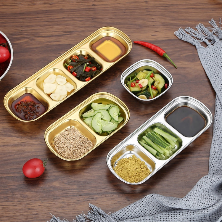 Stainless Steel Square Sauce Dish Hotpot Seasoning Disc Barbecue Tableware, 1 Grid (Silver), 2 Grid (Silver), 3 Grid (Silver), 4 Grid (Silver), 1 Grid (Gold), 2 Grid (Gold), 3 Grid (Gold), 4 Grid (Gold)