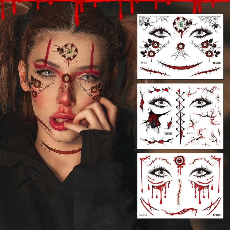 10pcs Halloween Scar Waterproof Tattoo Sticker Simulated Face Horror Stickers, RM-039