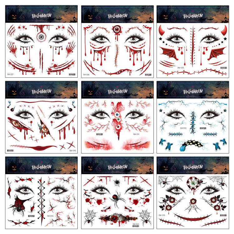10pcs Halloween Scar Waterproof Tattoo Sticker Simulated Face Horror Stickers, RM-039