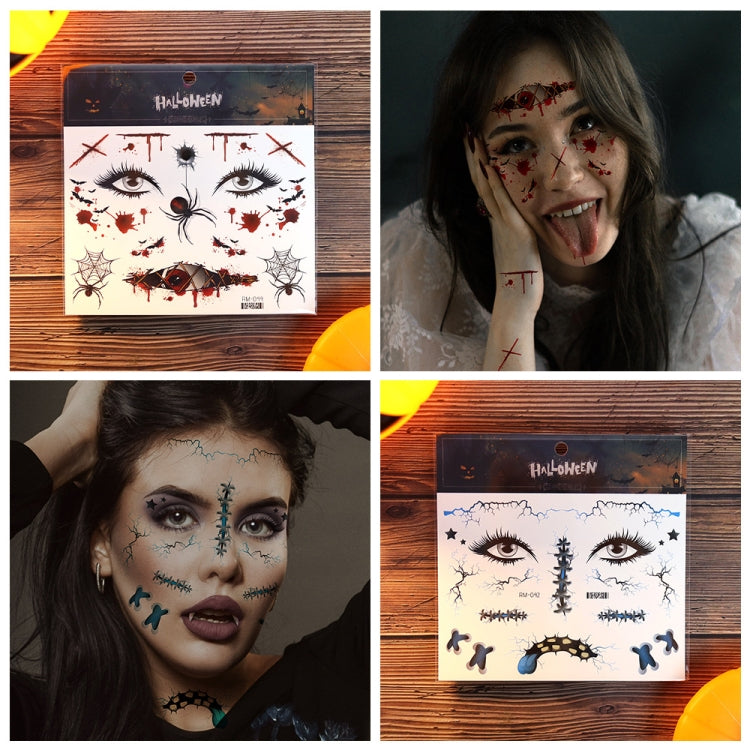 10pcs Halloween Scar Waterproof Tattoo Sticker Simulated Face Horror Stickers, RM-039