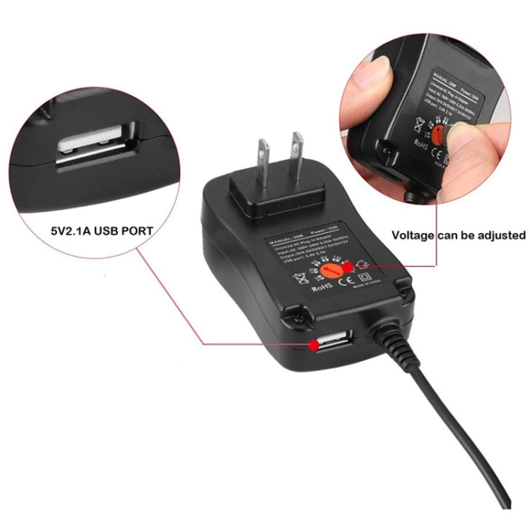 30W USB Interface Adjustable Power Adapter With Power Monitoring LED Light, US Plug, EU Plug, UK Plug, AU Plug